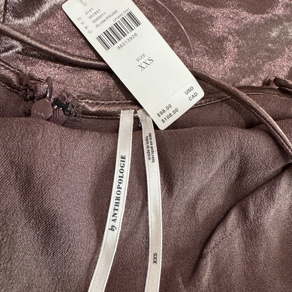 New By Anthropologie Satin Lace Midi Pajama Dress Brown - Picture 10 of 16